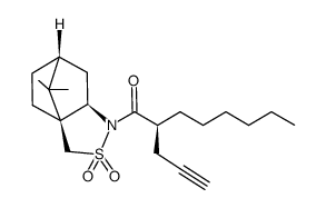 N-[(2S)-2-hexyl-4-pentynoyl]-(1S)-(-)-10,2-camphorsultam Structure