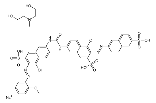 trisodium,2-[2-hydroxyethyl(methyl)amino]ethanol,(3E)-7-[[(6Z)-6-[(2-methoxyphenyl)hydrazinylidene]-5-oxo-7-sulfonatonaphthalen-2-yl]carbamoylamino]-4-oxo-3-[(6-sulfonatonaphthalen-2-yl)hydrazinylidene]naphthalene-2-sulfonate Structure