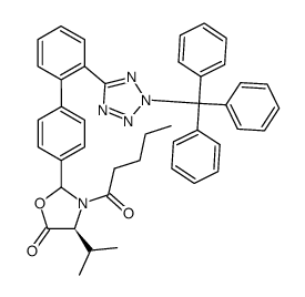 (S)-4-isopropyl-3-pentanoyl-2-[2'-(2-trityl-2H-tetrazol-5-yl)-biphenyl-4-yl]oxazolidin-5-one Structure