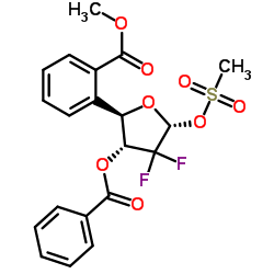 2-脱氧-2,2-二氟-D-呋喃核糖基-3,5-二苯甲酰基-1-甲磺酸酯结构式