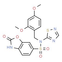 N-(2,4-二甲氧基苄基)-2-氧代-N-(1,2,4-噻二唑-5-基)-2,3-二氢苯并[D]噁唑-6-磺酰胺结构式