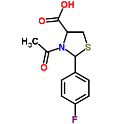 3-ACETYL-2-(4-FLUORO-PHENYL)-THIAZOLIDINE-4-CARBOXYLIC ACID结构式