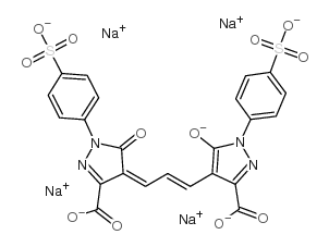 4-[3-[3-羧基-5-羟基-1-(4-磺苯基)-1H-吡唑-4-基]-2-亚丙烯基]-4,5-二氢-5-氧代-1-(4-磺苯基)-1-吡唑-3-羧酸二钾盐结构式