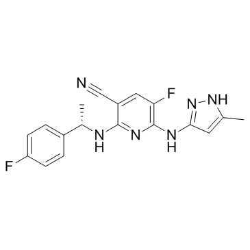 5-氟-2-[[(1S)-1-(4-氟苯基)乙基]氨基]-6-[(5-甲基-1H-吡唑-3-基)氨基]-3-吡啶腈图片