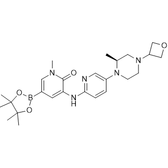 1-甲基-3-[[5-[(2S)-2-甲基-4-(氧杂环丁-3-基)哌嗪-1-基]-2-吡啶基]氨基]-5-(4,4,5,5-四甲基-1,3,2-二氧杂硼戊环-2-基)吡啶-2-酮结构式