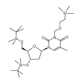 N3-trimethylsilylethoxymethyl-3',5'-O-di(tert-butyldimethylsilyl)-5,6-dihydrothymidine结构式