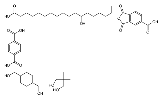 对苯二酸与1,4-环己烷二甲醇、1,3-二氢-1,3-二氧-5-异苯并呋喃羧酸、2,2-二甲基-1,3-并二醇和12-羟基十八烷酸的聚合物结构式