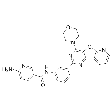 6-氨基-N-[3-[4-(4-吗啉基)吡啶并[3',2':4,5]呋喃并[3,2-D]嘧啶-2-基]苯基]-3-吡啶甲酰胺结构式