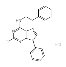 9H-Purin-6-amine,2-chloro-9-phenyl-N-(2-phenylethyl)-, hydrochloride (1:1) Structure