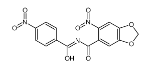 6-nitro-N-(4-nitrobenzoyl)-1,3-benzodioxole-5-carboxamide结构式