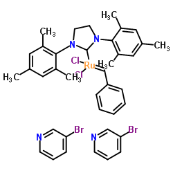 Dichloro[1,3-bis(2,4,6-trimethylphenyl)-2-imidazolidinylidene](benzylidene)bis(3-bromopyridine)ruthenium(II) structure