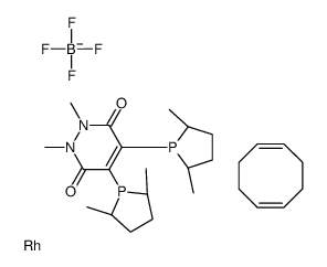 (-)-4,5-双[(2R,5R)-2,5-二甲基膦酰基](1,2-二甲基-1,2-二氢哒嗪-3,6-二酮)(1,5-环辛二烯)铑(I)四氟硼酸盐结构式
