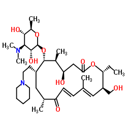 20-脱氧-5-O-[3,6-二脱氧-3-(二甲氨基)-β-D-吡喃吡喃糖基]-20-(1-哌啶基)酪醇酯结构式