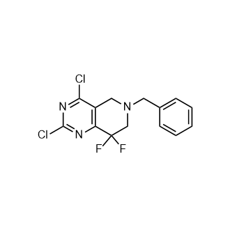 6-苄基-2,4-二氯-8,8-二氟-5,6,7,8-四氢吡啶并[4,3-d]嘧啶结构式