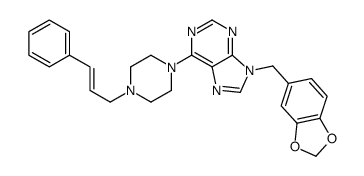 6-(4-Cinnamyl-1-piperazinyl)-9-[(3,4-methylenebisoxyphenyl)methyl]-9H-purine结构式