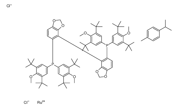 氯{(R)-(-)-5,5''-双[二(二(3,5-二叔丁基-4-甲氧基苯基)膦基]-4,4''-双-1,3-苯并二恶唑}(对-异丙基)氯化钌(II)[RuCl(p-cymene)((R)-dtbm-segphos®)]Cl结构式