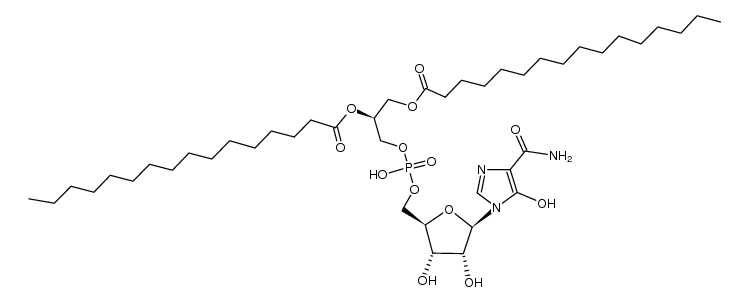 (2S)-3-(((((2R,3S,4R,5R)-5-(4-carbamoyl-5-hydroxy-1H-imidazol-1-yl)-3,4-dihydroxytetrahydrofuran-2-yl)methoxy)(hydroxy)phosphoryl)oxy)propane-1,2-diyl dipalmitate Structure