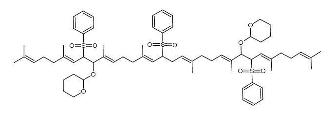 8,16,25-tris(benzenesulfonyl)-2,6,10,14,19,23,27,31-octamethyl-2,6,10,14,18,22,26,30-dotriacontaoctaene-9,24-diol, bis(tetrahydropyranyl) ether Structure