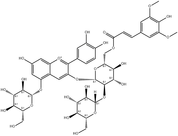 矢车菊素-3-O-[2-O-（β-D-葡萄糖基）-6-O-（(E) - 芥子酰基）]-β-D-葡萄糖苷-5-O-β-D-葡萄糖苷结构式