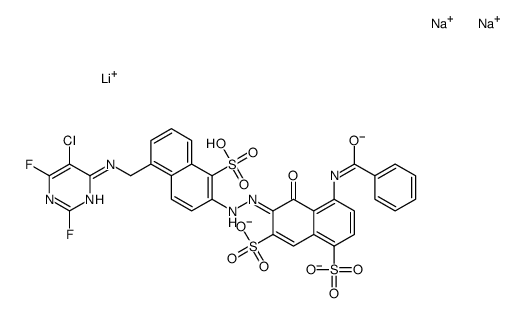4-(苯甲酰氨基)-6-[[5-[[(5-氯-2,6-二氟-4-嘧啶基)氨基]甲基]-1-磺基-2-萘基]偶氮]-5-羟基-1,7-萘二磺酸锂钠盐结构式