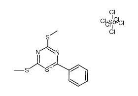 2,4-Bis(methylthio)-6-phenyl-1,3,5-thiadiazinium-hexachloroantimonat(V)结构式