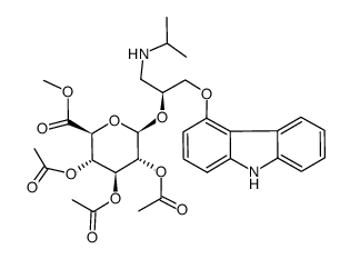 methyl (S-(-)-1-(carbazol-4-yloxy)-3-isopropylaminoprop-2-yl-2,3,4-tri-O-acetyl-β-D-glucopyranosid)uronate结构式