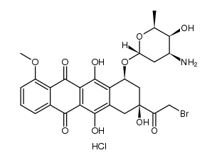 5,​12-​Naphthacenedione, 10-​[(3-​amino-​2,​3,​6-​trideoxy-​α-​L-​lyxo-​hexopyranosyl)​oxy]​-​8-​(2-​bromoacetyl)​-​7,​8,​9,​10-​tetrahydro-​6,​8,​11-​trihydroxy-​1-​methoxy-​, hydrochloride (1:1)​, (8S,​10S)​ Structure