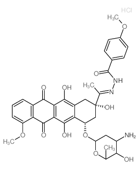 Benzoic acid, 4-methoxy-, [1-[4-[(3-amino-2,3, 6-trideoxy-.alpha.-L-lyxo-hexopyranosyl)oxy]-1,2,3,4,6, 11-hexahydro-2,5,12-trihydroxy-7-methoxy-6, 11-dioxo-2-naphthacenyl]ethylidene]hydrazide, monohyd picture