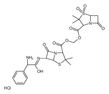 [(2S,5R)-3,3-dimethyl-4,4,7-trioxo-4λ6-thia-1-azabicyclo[3.2.0]heptane-2-carbonyl]oxymethyl (2S,5R,6R)-6-[[(2R)-2-amino-2-phenylacetyl]amino]-3,3-dimethyl-7-oxo-4-thia-1-azabicyclo[3.2.0]heptane-2-carboxylate,hydrochloride Structure