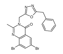 3-[(5-benzyl-1,3,4-oxadiazol-2-yl)methyl]-6,8-dibromo-2-methylquinazolin-4-one结构式