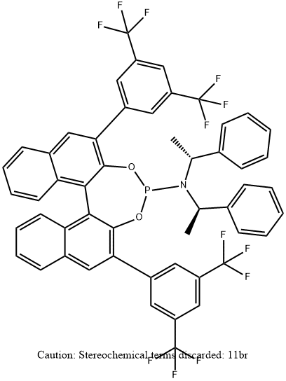 (11BR)-2,6-双[3,5-双(三氟甲基)苯基]-N,N-双[(1R)-1-苯乙基]二萘并[2,1-D:1',2'-F][1,3,2]二氧杂膦-4-胺结构式