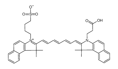 4-(2-((1E,3E,5E,7E)-7-(3-(2-carboxyethyl)-1,1-dimethyl-1H-benzo[e]indol-2-(3H)-ylidene)hepta-1,3,5-trienyl)-1,1-dimethyl-1H-benzo[e]indolium-3-yl)butane-1-sulfonic acid Structure