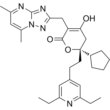 (R)-6-环戊基-6-[2-(2,6-二乙基吡啶-4-基)乙基]-3-[(5,7-二甲基-[1,2,4]三唑并[1,5-a]嘧啶-2-基)甲基]-4-羟基-5,6-二氢-2H-吡喃-2-酮图片