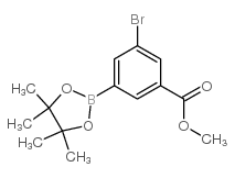 3-溴-5-(4,4,5,5-四甲基-1,3,2-二氧硼杂环戊烷-2-基)苯甲酸甲酯结构式