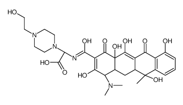 2-[[(4S,4aS,5aS,6S,12aR)-4-(dimethylamino)-1,6,10,11,12a-pentahydroxy-6-methyl-3,12-dioxo-4,4a,5,5a-tetrahydrotetracene-2-carbonyl]amino]-2-[4-(2-hydroxyethyl)piperazin-1-yl]acetic acid Structure