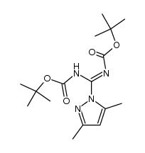N,N'-di-t-butoxycarbonyl-3,5-dimetylpyrazolyl-1-carboxamidine结构式