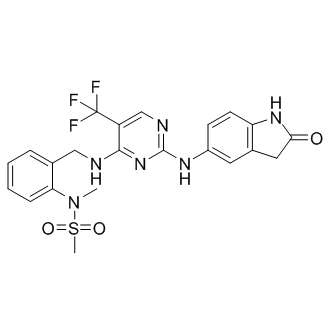 N-甲基-N-[2-[[[2-[(2-氧代-2,3-二氢-1H-吲哚-5-基)氨基]-5-三氟甲基嘧啶-4-基]氨基]甲基]苯基]甲磺酰胺结构式