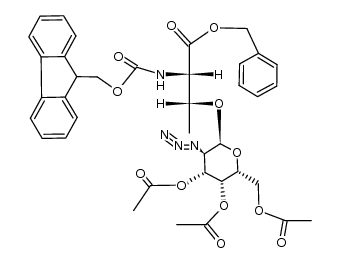 N-(9-fluorenylmethyloxycarbonyl)-O-(3,4,6-tri-O-acetyl-2-azido-2-deoxy-α-D-galactopyranosyl)-L-threonine benzyl ester结构式