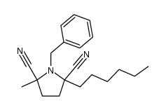 cis 1-benzyl-2,5-dicyano-2-hexyl-5-methylpyrrolidine结构式