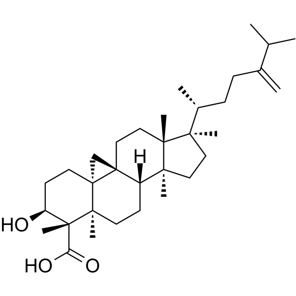 (3beta,4alpha)-3-羟基-24-亚甲基-9,19-环羊毛甾烷-28-酸结构式