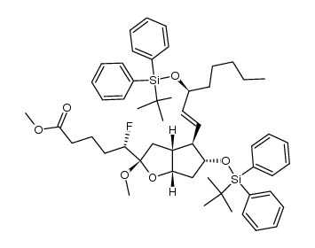 Methyl 11α,15S-bis[[(1,1-dimethylethyl)-diphenylsilyl]oxy]-6,9α-epoxy-5S-fluoro-6S-methoxyprost-13E-en-1-oate结构式