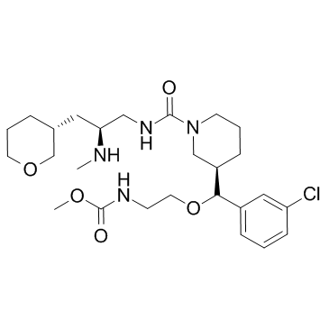 N-[2-[(R)-(3-氯苯基)[(3R)-1-[[[(2S)-2-(甲基氨基)-3-[(3R)-四氢-2H-吡喃-3-基]丙基]氨基]羰基]-3-哌啶基]甲氧基]乙基]氨基甲酸甲酯结构式