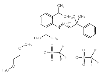 2,6-二异丙基苯基亚氨基新芽孢杆菌钼(VI)双(三氟甲磺酸盐)二甲氧基乙烷加合物结构式
