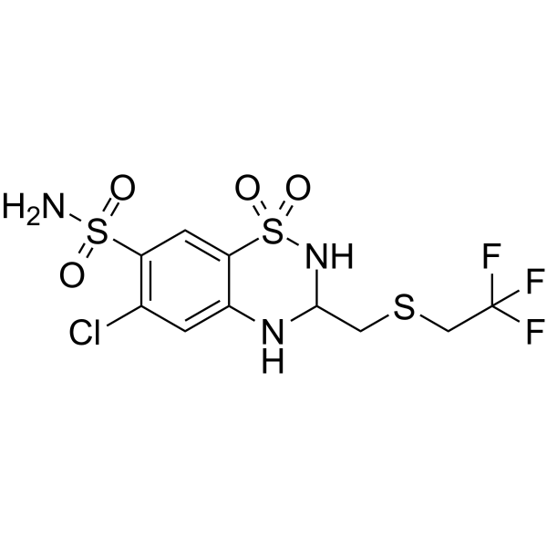 2H-1,2,4-Benzothiadiazine-7-sulfonamide,6-chloro-3,4-dihydro-3-[[(2,2,2-trifluoroethyl)thio]methyl]-, 1,1-dioxide Structure