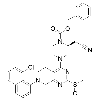 苄基(2S)-4-(7-(8-氯萘-1-基)-2-(甲基亚磺酰基)-5,6,7,8-四氢吡啶并[3,4-d]嘧啶-4-基)-2-(氰甲基)哌嗪-1-羧酸盐结构式