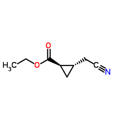 Cyclopropanecarboxylic acid, 2-(cyanomethyl)-, ethyl ester, trans- (9CI) Structure