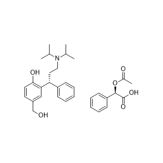 (R)-2-(3-(二异丙基氨基)-1-苯丙基)-4-(羟甲基)苯酚(R)-2-乙酰氧基-2-苯乙酸酯结构式