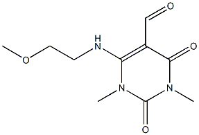 6-[(2-甲氧基乙基)氨基]-1,3-二甲基-2,4-二羰基-1,2,3,4-四氢-5-嘧啶甲醛结构式