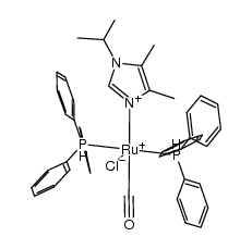 (3-isopropyl-4,5-dimethylimidazol-2-ylidene)ruthenium(II)(Cl)(H)(CO)(PPh3)2 Structure
