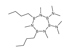 1,3,5-trimethyl-2,4-dibutyl-6,7-bis(dimethylamino)-cyclo-1,3,5-triaza-2,4,6,7-tetraborane结构式